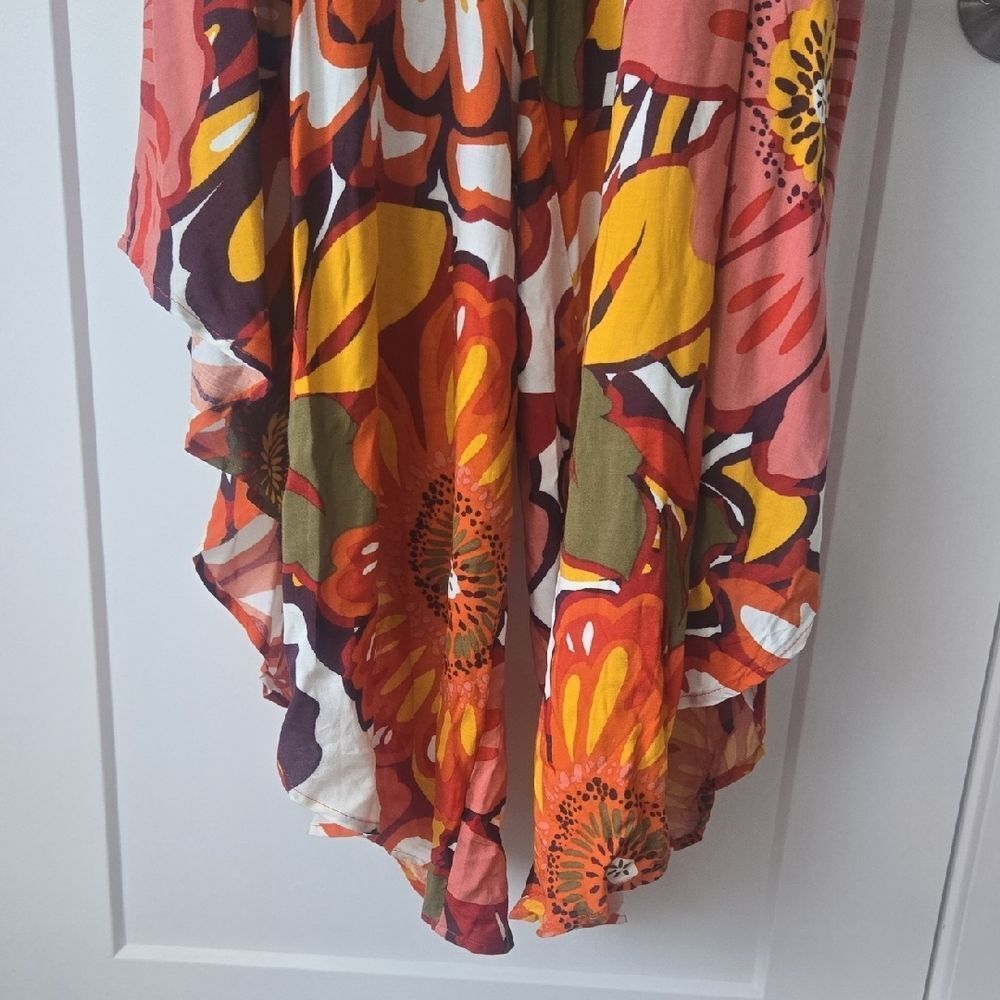 MSK Orange and Brown Floral Asymmetrical High-Low Romper - Picture 3 of 5